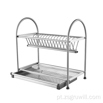 Rack de drenagem de cozinha de prateleira de metal durável de 2 camadas